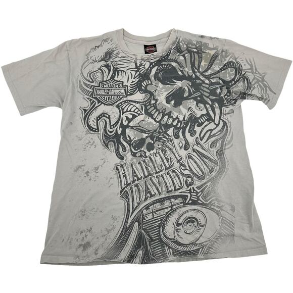 VTG y2k 2009 Men's Harley Davidson Skull Motorcycle Eagle AOP Graphic T Shirt XL - Picture 1 of 12